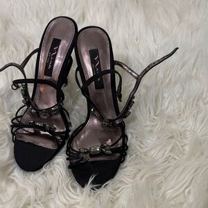 Nina Black and Silver Strappy Heels